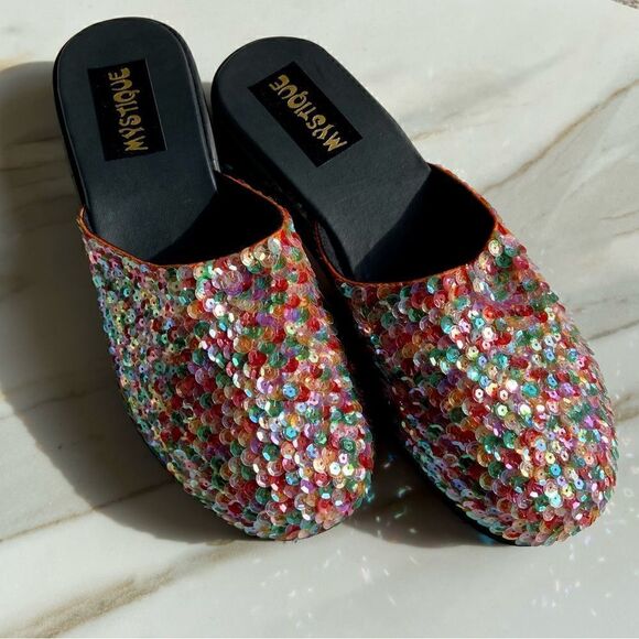 NIB Mystique Multi Colored Sequined Slide Sandals - Picture 1 of 11